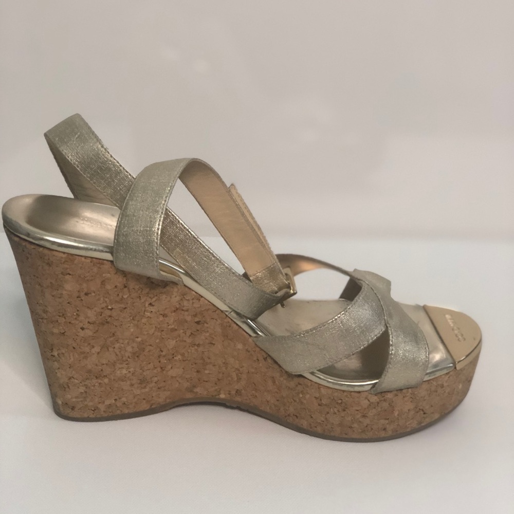 Jimmy Choo Size 38 Gold Cork Wedges